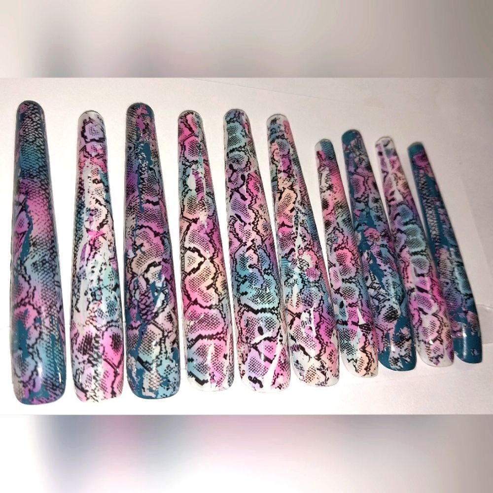 Hand crafted custom print 10pc 3xl acrylic press on nails sz Small